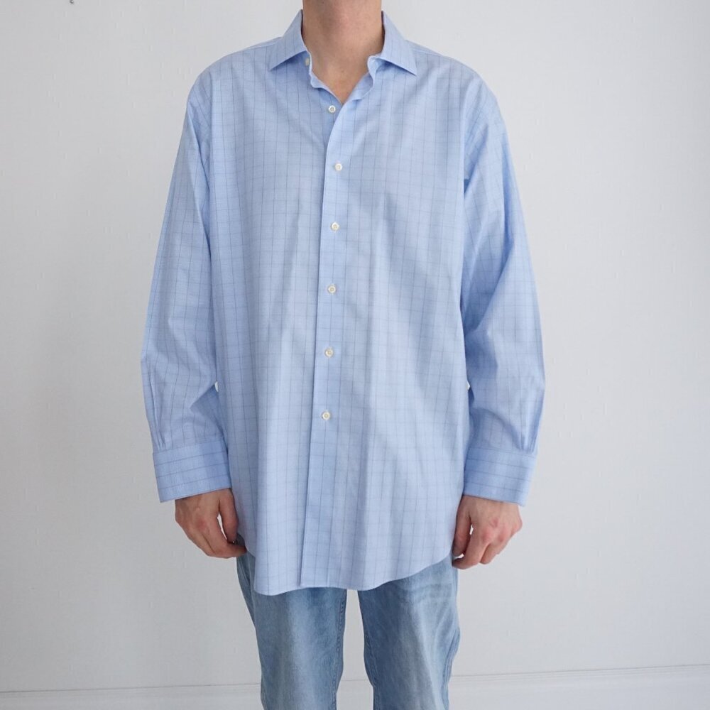 Brooks Brothers Blue Plaid Madison Button Down 100% Cotton Dress Shirt 16.5 - 34